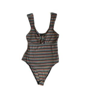 Wild Fable Women's Twisted Front Multicolor Ribbed Knit Tank Bodysuit Sz Medium